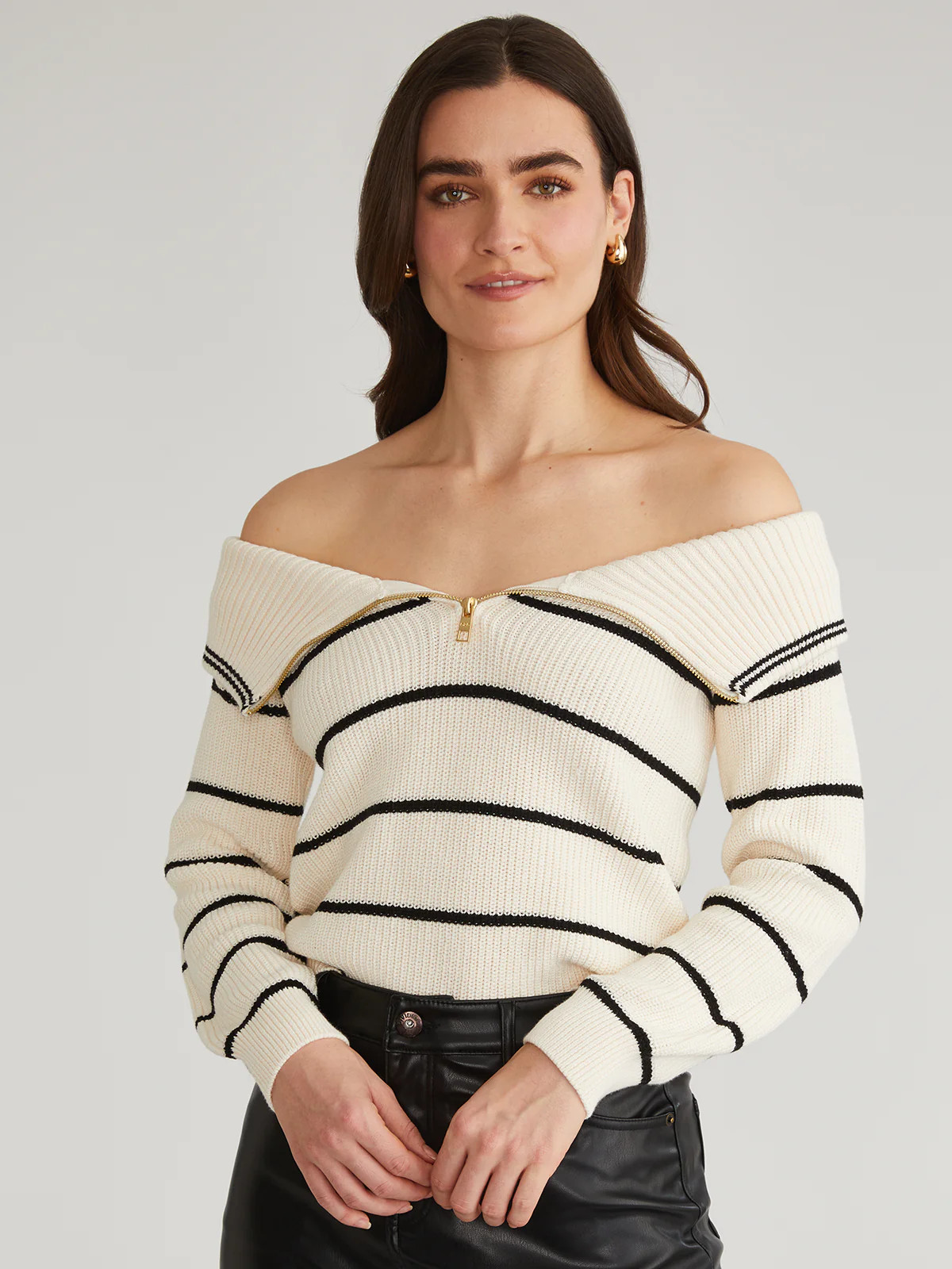 Sierra: 100% Cotton Stripe Off Shoulder Pullover | 525 America