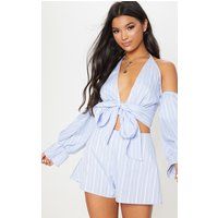 Blue Stripe Floaty Shorts | PrettyLittleThing UK