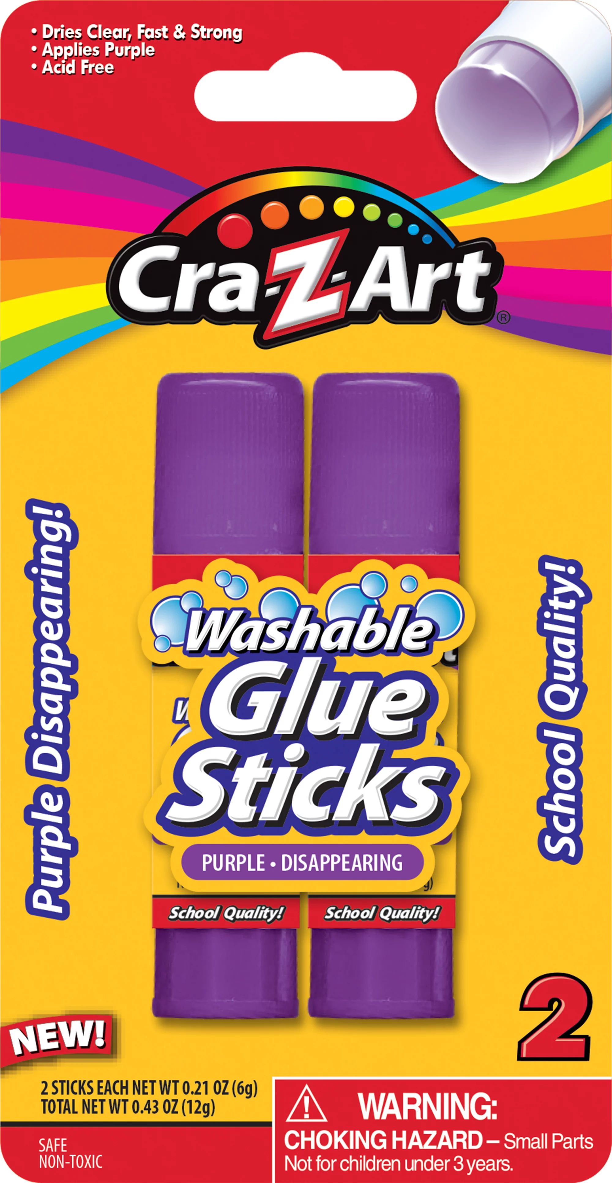 Cra-Z-Art Washable Glue Sticks, Disappearing Purple, 2 Count | Walmart (US)