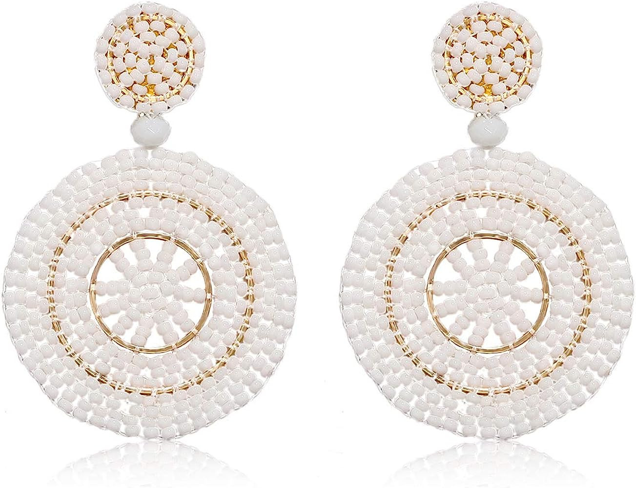 CEALXHENY Beaded Drop Earrings for Women Handmade Colorful Bead Earrings Bohemia Hoop Dangle Earr... | Amazon (US)