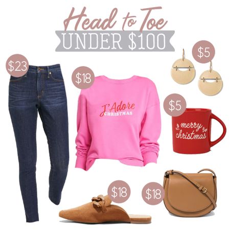 Loving this pink sweatshirt for the Holidays! Click the target circle offers to drop the price on the jeans, sweatshirt, shoes, bag and earrings! 

#LTKHoliday #LTKfindsunder100 #LTKSeasonal