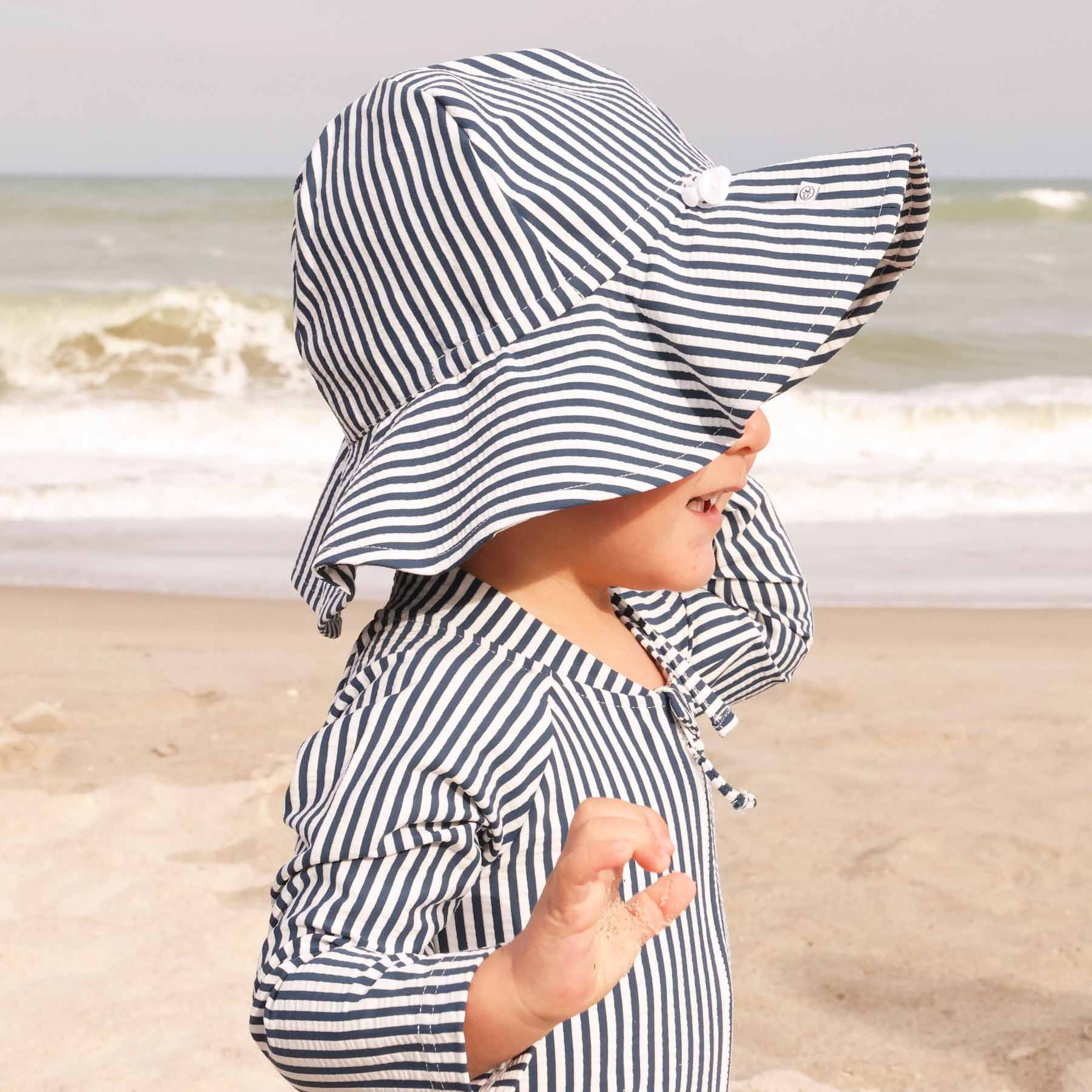 Printed Sun Hat | Seersucker Navy | Caden Lane