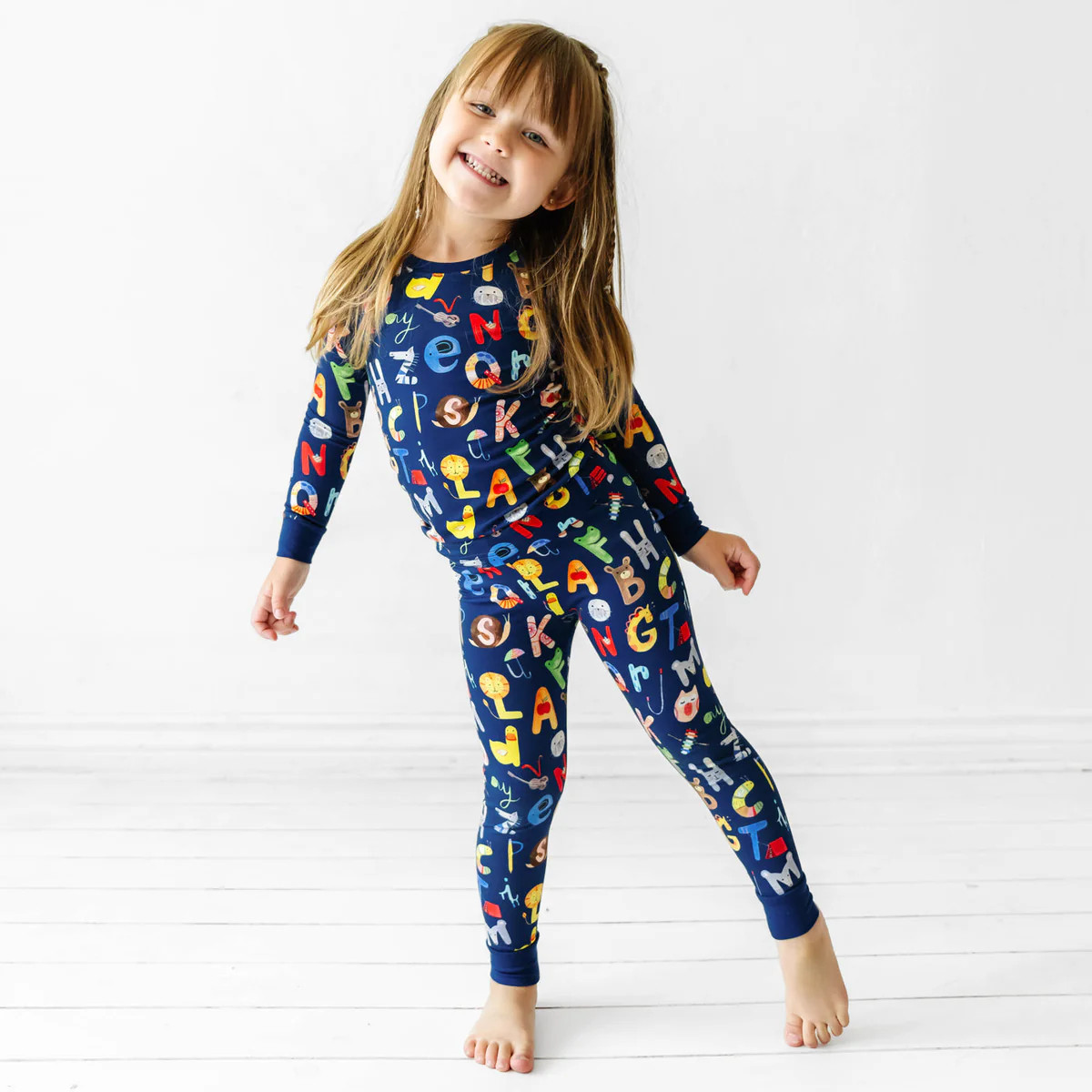 Navy Alphabet Friends Two-Piece Pajama Set | Little Sleepies