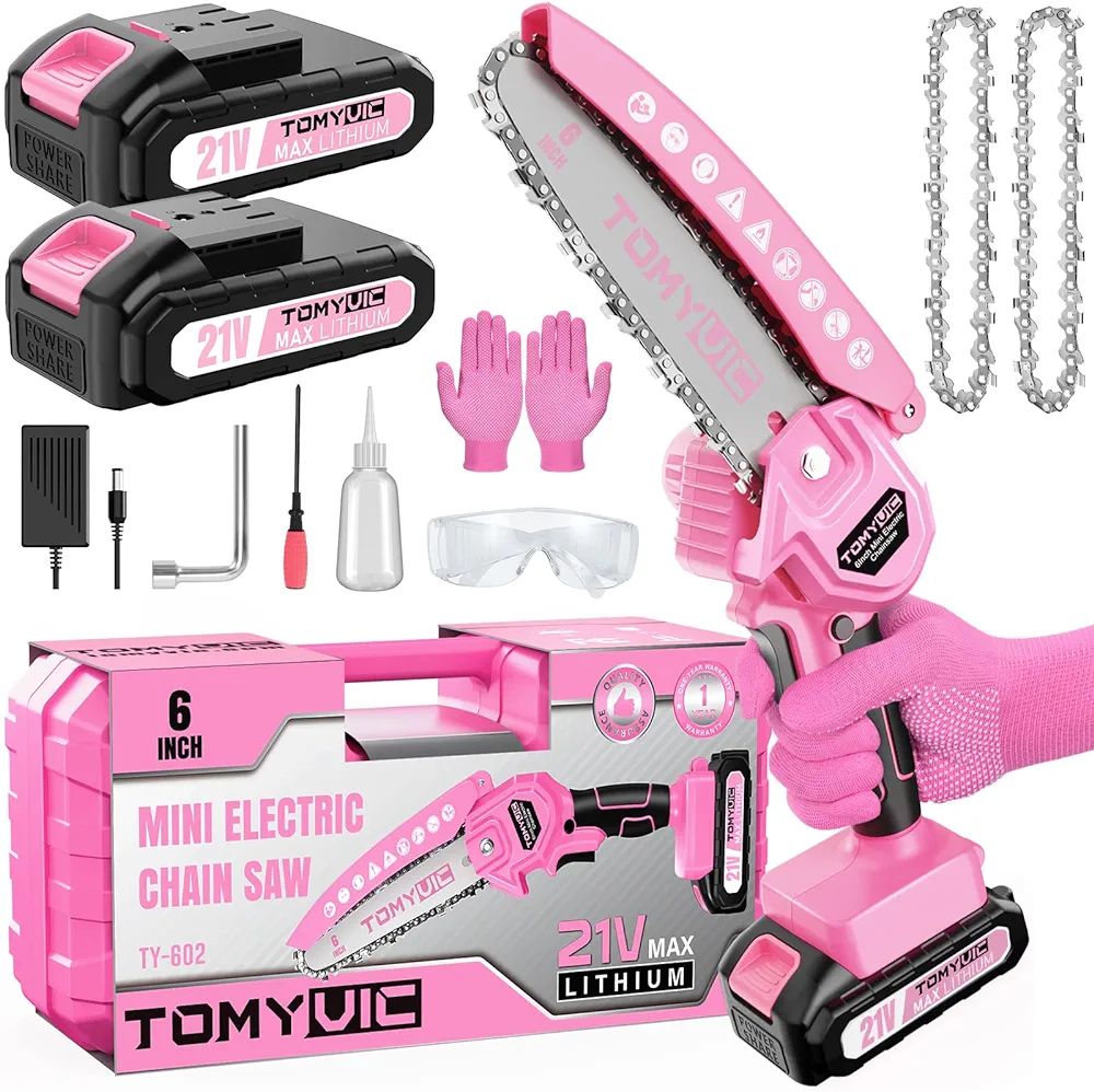 Mini Chainsaw 6-Inch Battery Powered - Pink Cordless Electric Handheld Chainsaw with 2 Rechargeab... | Amazon (US)