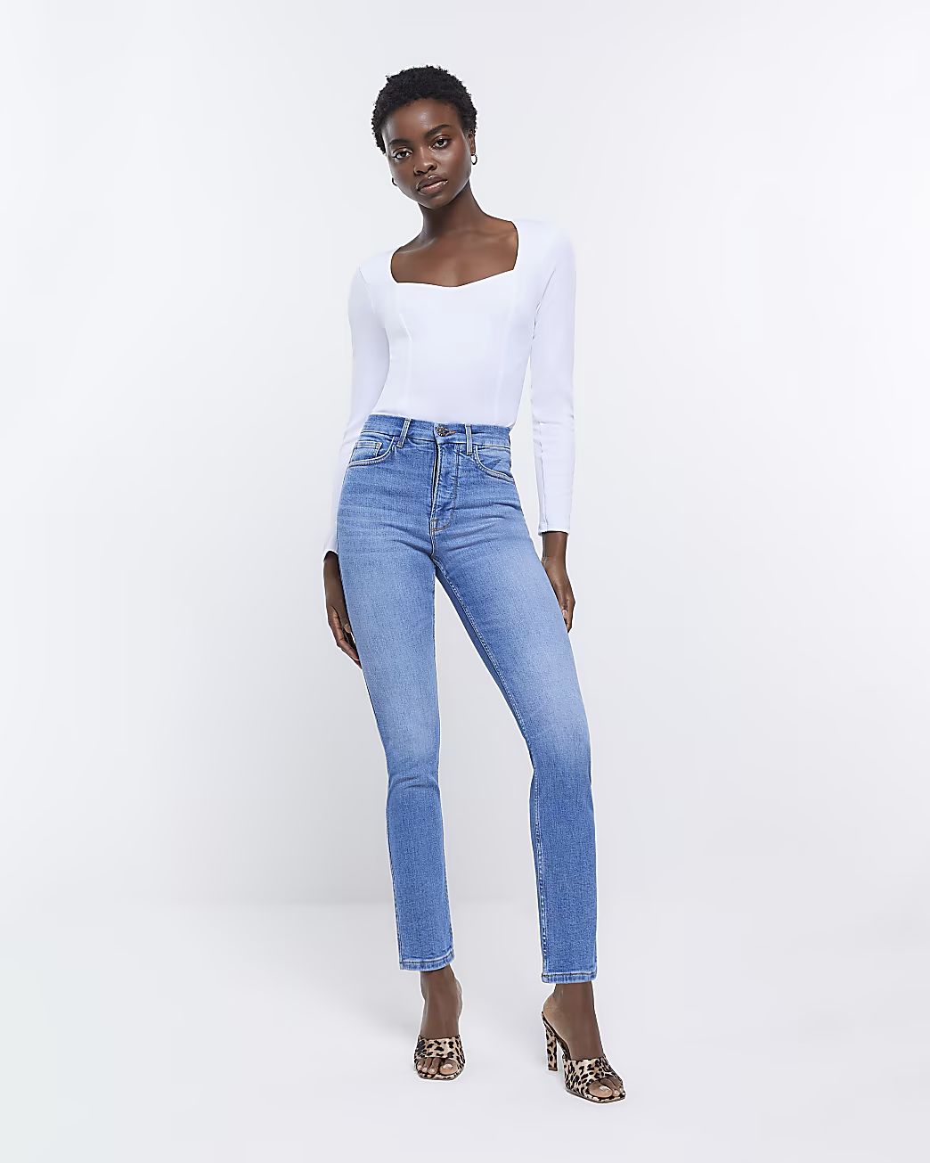 Blue high waist slim fit jeans | River Island (UK & IE)