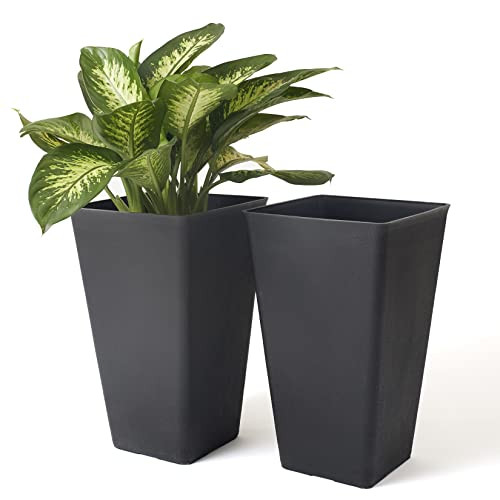 Tall Planters 20 Inch, Flower Pot Pack 2, Patio Deck Indoor Outdoor Garden Tree Planters (Black) | Amazon (US)