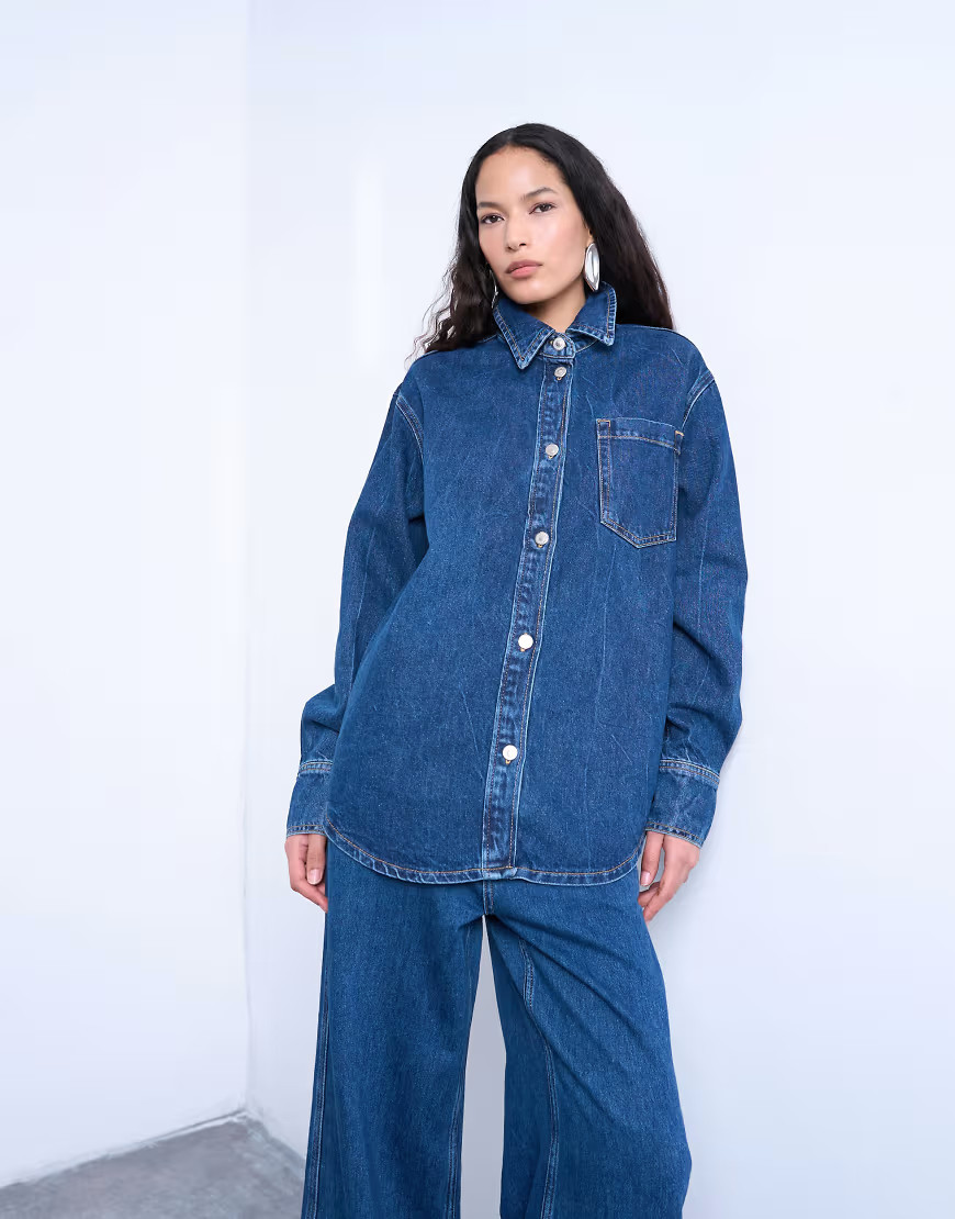 Topshop denim shacket in rich indigo-Blue | ASOS (Global)