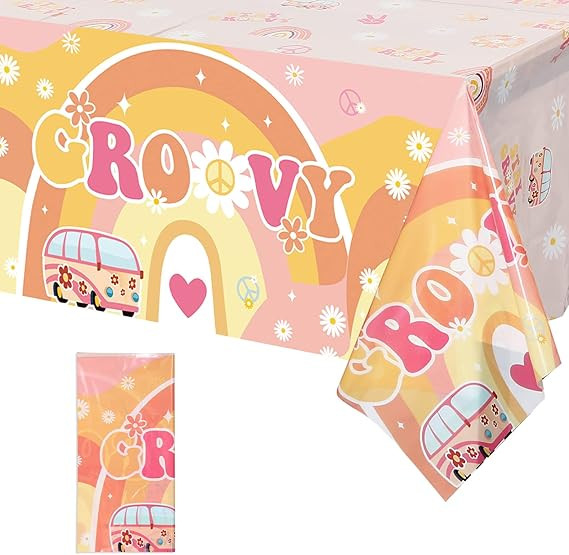 1 Pcs Two Plastic Tablecloths Retro Hippie Boho Party Decorations Rainbow Daisy Flower Rectangle ... | Amazon (US)