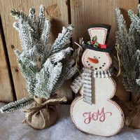 Mini Flocked Spruce Tree, Tree With Burlap Sack, Accent Christmas Decor, Winter Mantle Snow, Craft | Etsy (US)