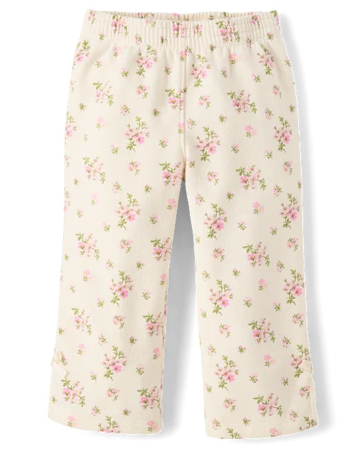Toddler Girls Floral Bow Fleece Wide Leg Lounge Pants - white | The Children's Place