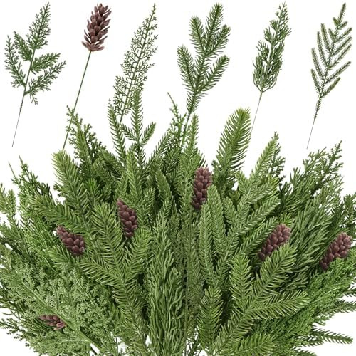 50PCS Christmas Norfolk Pine Branches, 6 Styles Artificial Christmas Norfolk Branches Artificial ... | Amazon (US)