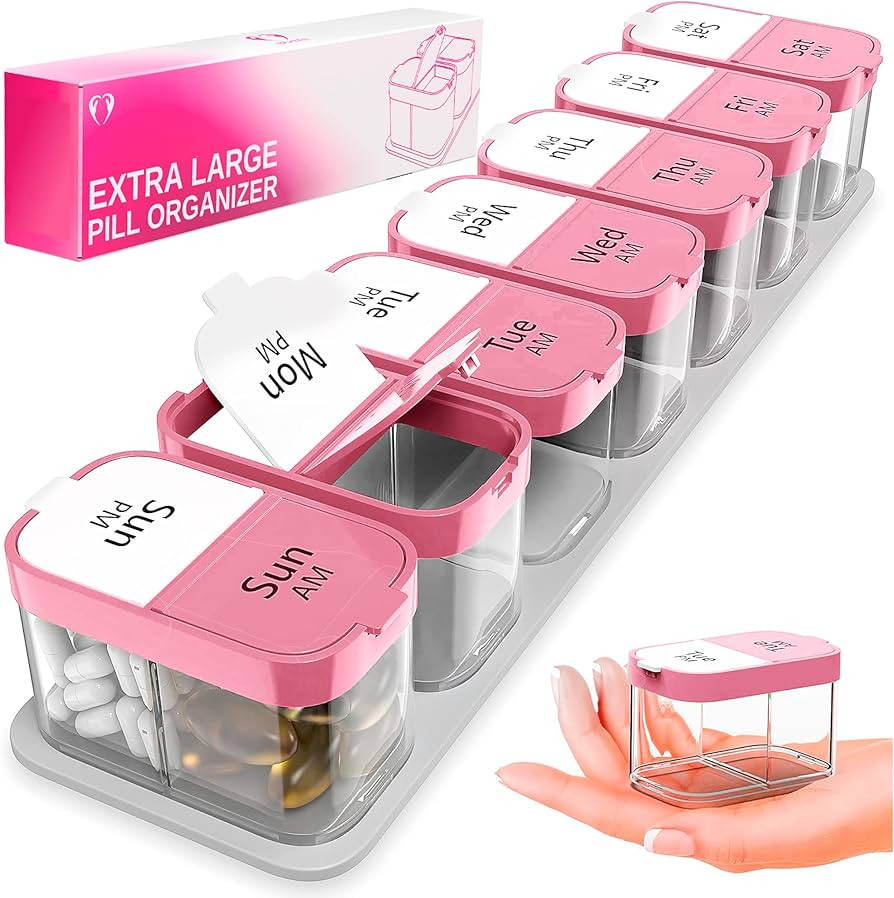 Extra Large Pill Organizer 2 Times A Day - Big Pill Box 7 Day Am Pm - XL Weekly Vitamin Holder Ju... | Amazon (US)