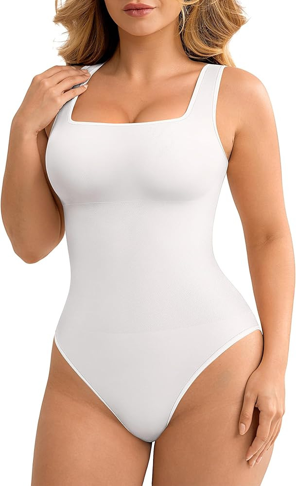 FeelinGirl Bodysuits for Women Seamless Square Neck Tummy Control Compression Thong Shapewear Bod... | Amazon (US)