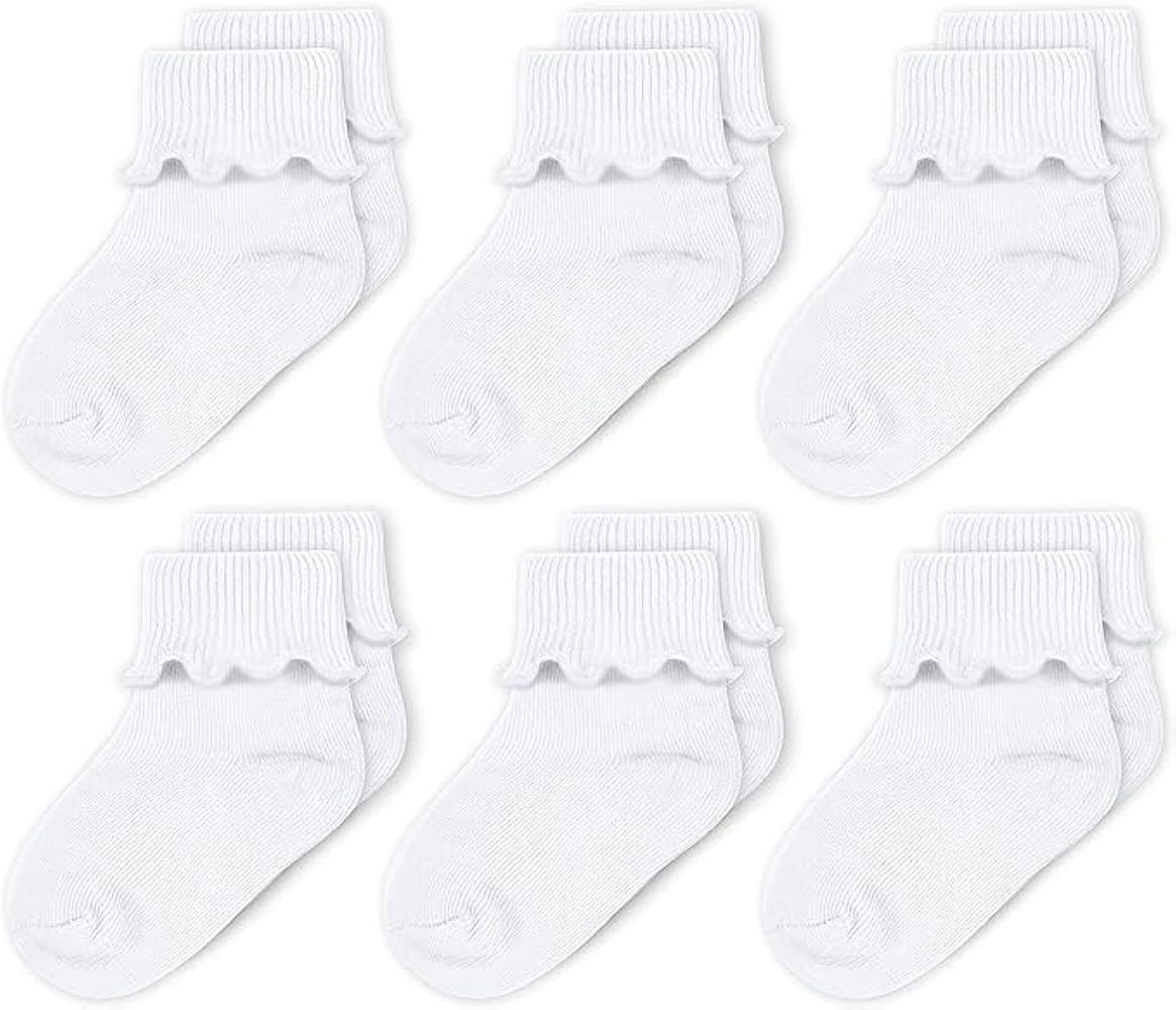 CozyWay Baby Girls Socks Ruffle Ripple Edge Turn Cuff Socks for Baby Toddler Girls | 6-Pairs | Amazon (US)