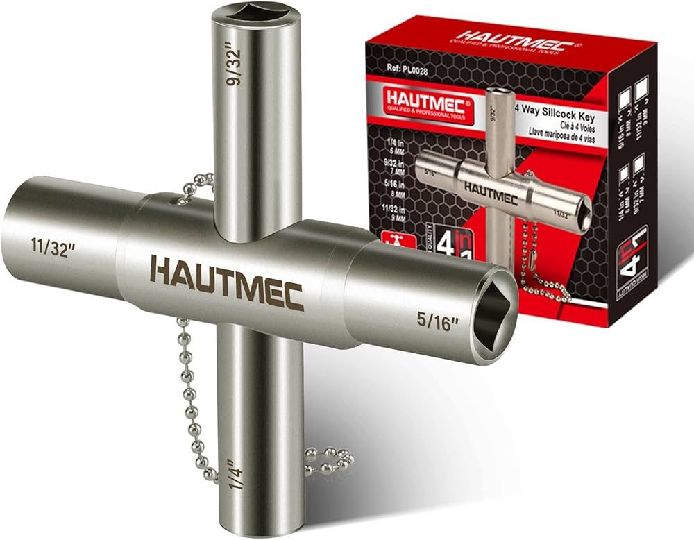 HAUTMEC 4 Way Sillcock Water Key，1/4", 9/32", 5/16", 11/32" Steel Multi-Function Utility Key fo... | Amazon (US)