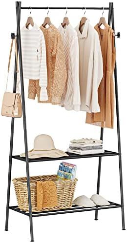 FANHAO Clothing Rack for Hanging Clothes, Sturdy Stainless Steel Clothes Rack with 2-Tier Shelf a... | Amazon (US)