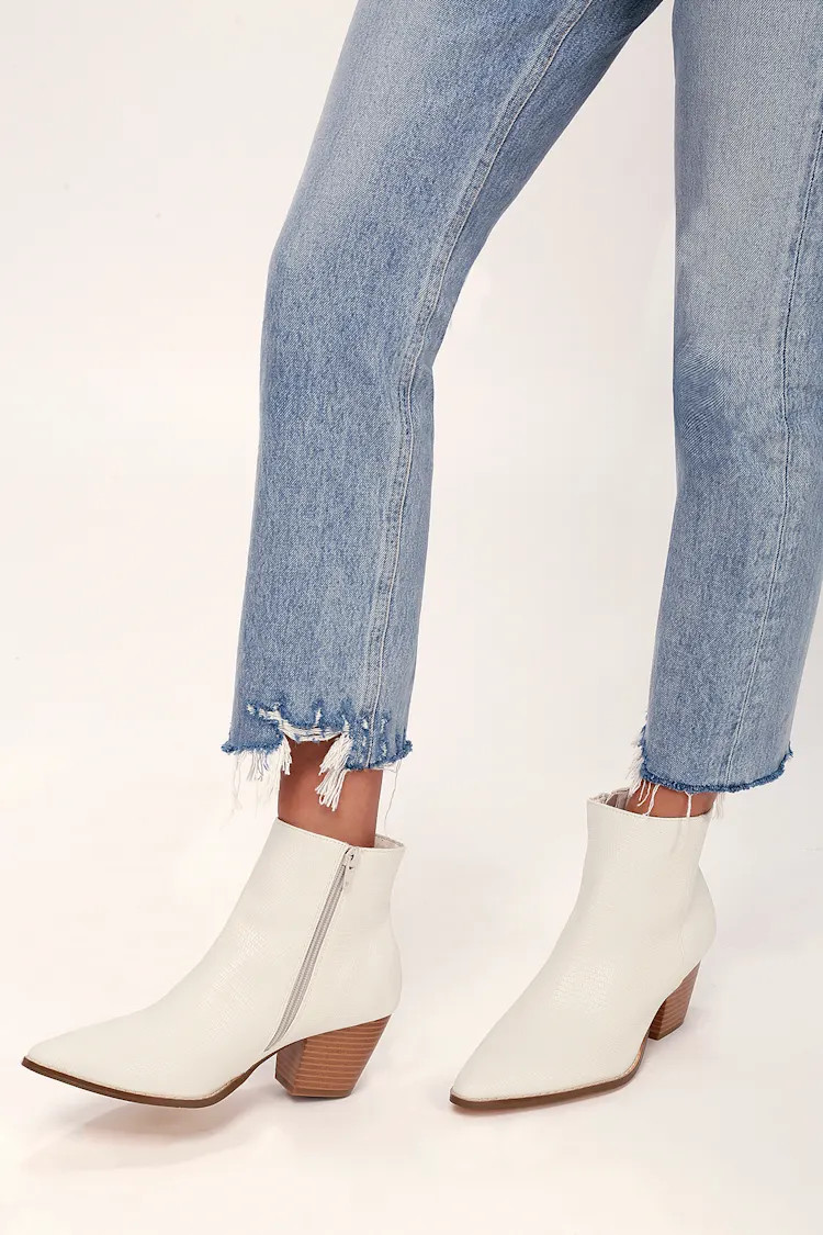 Spirit Ivory Snake Pointed Toe Ankle Booties | Lulus (US)