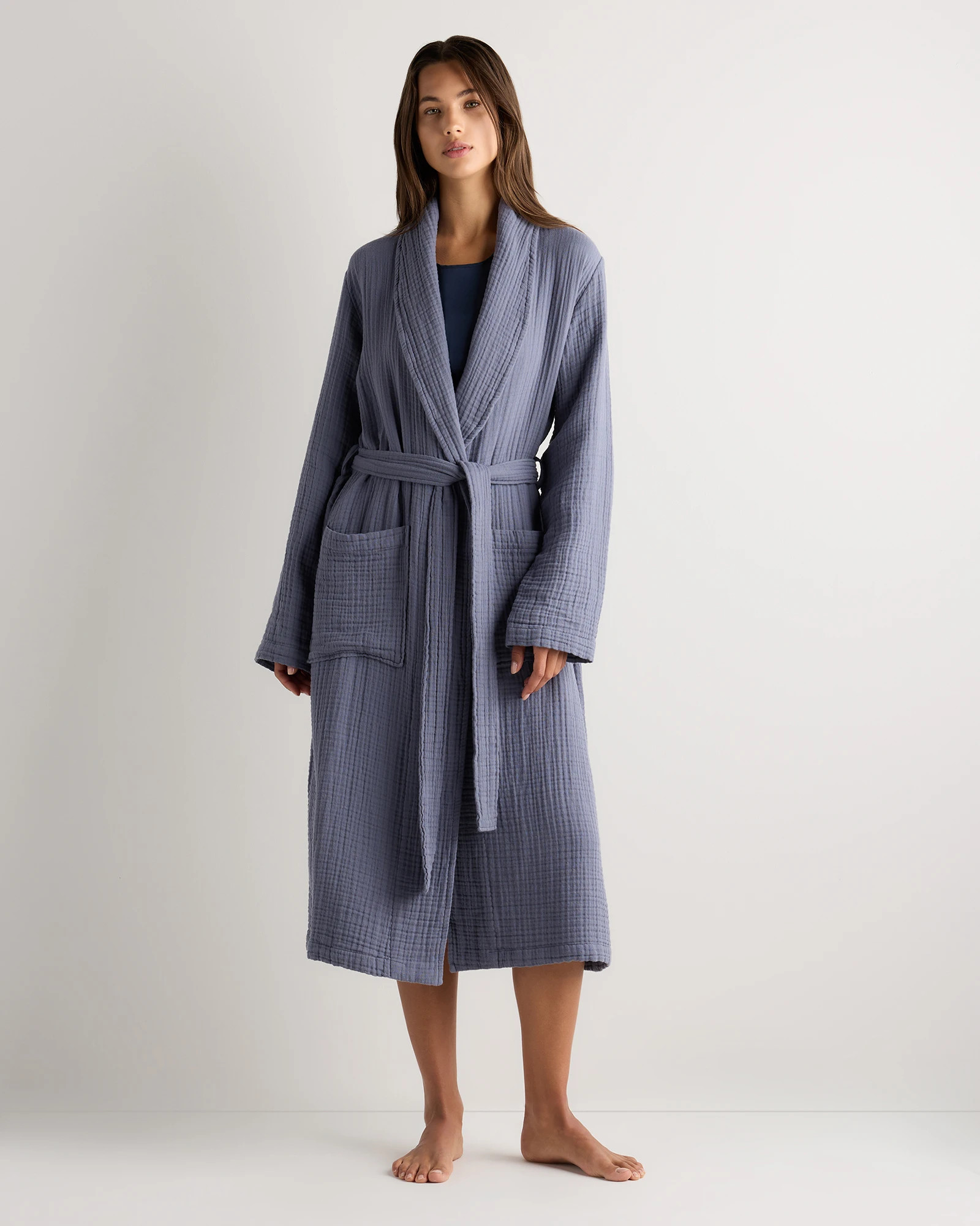 Quince | Soft Layered Turkish Cotton Robe in Mist, Size Small | Quince