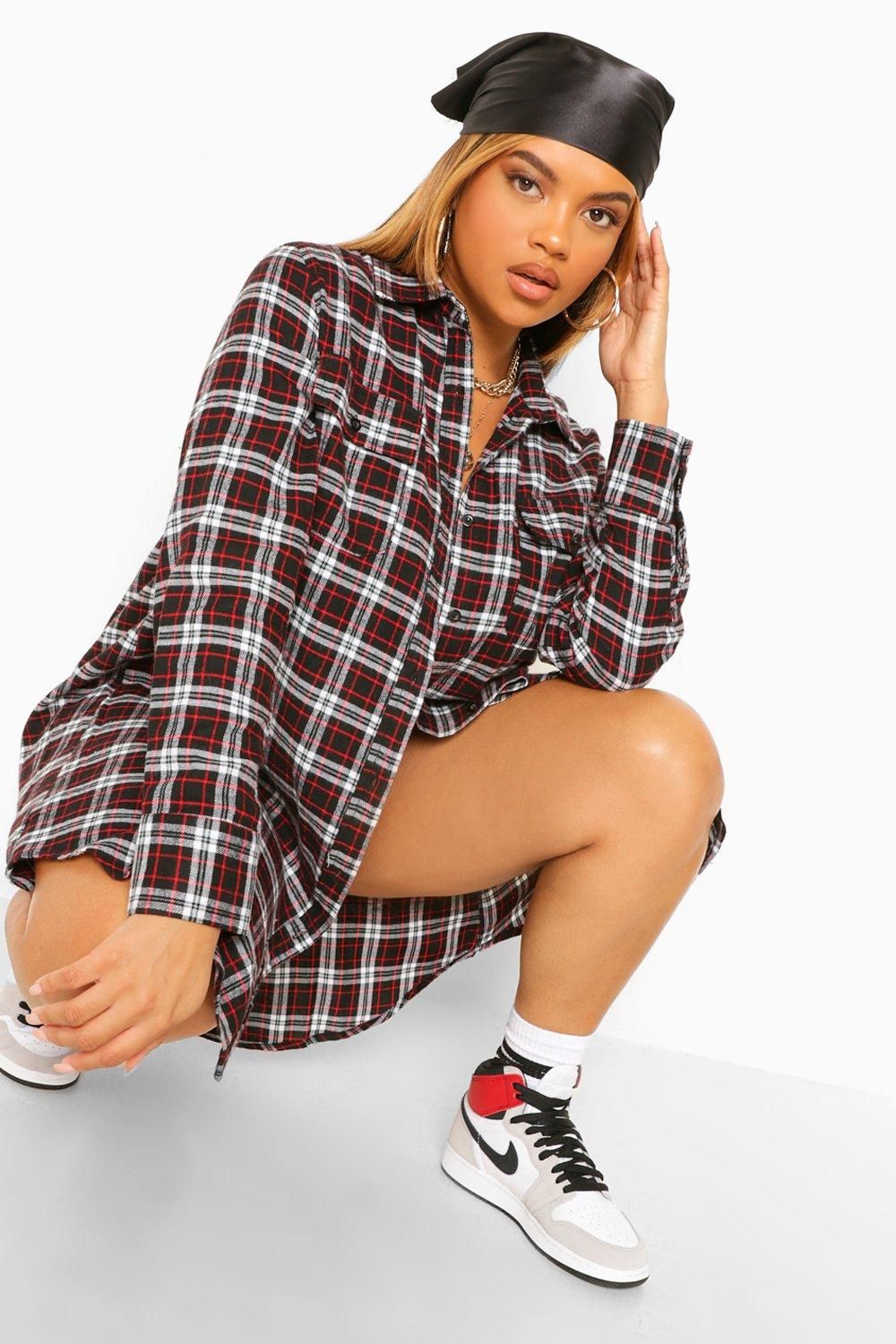 Womens Plus Boyfriend Flannel Shirt Dress - Black - 14 | Boohoo.com (US & CA)