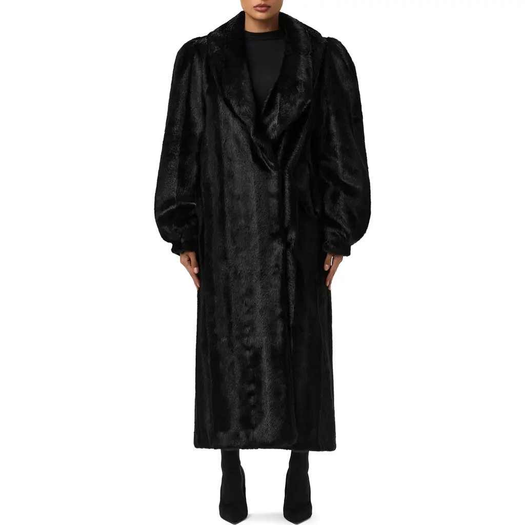 Naked Wardrobe Longline Faux Fur Coat in Black at Nordstrom, Size Large | Nordstrom
