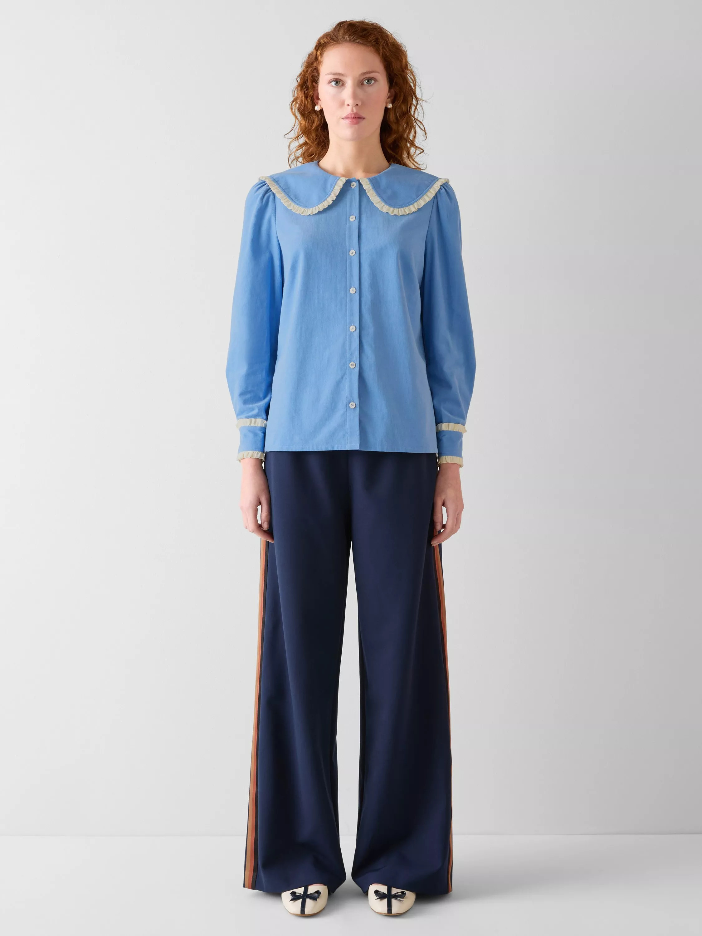 L.K.Bennett Vera Peter Pan Collar Corduroy Shirt, Blue | John Lewis (UK)