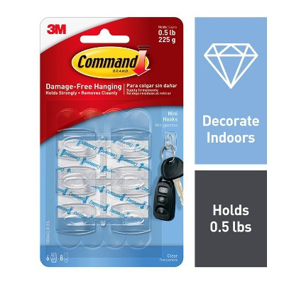 Command 6pk Clear Mini Hooks: Smallest Adhesive Hooks for Lights, 0.5 lb Capacity, Plastic | Target