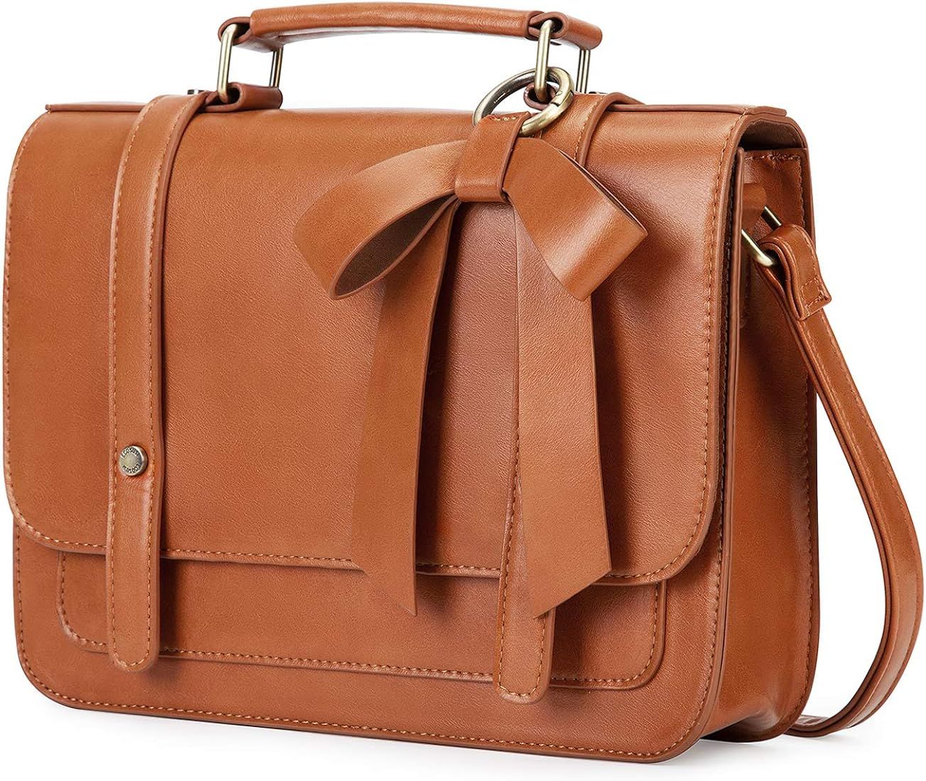 ECOSUSI Small Crossbody Bags Vintage Satchel Work Bag Vegan Leather Shoulder Bag with Detachable ... | Amazon (US)