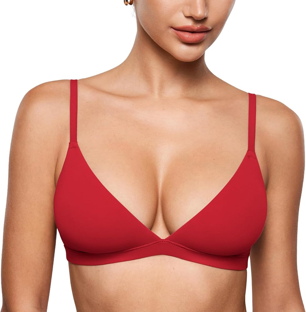 INLYRIC Women's Inbarely Triangle Bralette Plunge Unlined Seamless Bra No Underwire Sexy Comforta... | Amazon (US)
