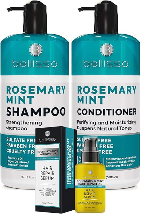 BELLISSO Rosemary Oil and Mint Shampoo and Conditioner Set and Rosemary Mint Oil Hair Serum | Amazon (US)