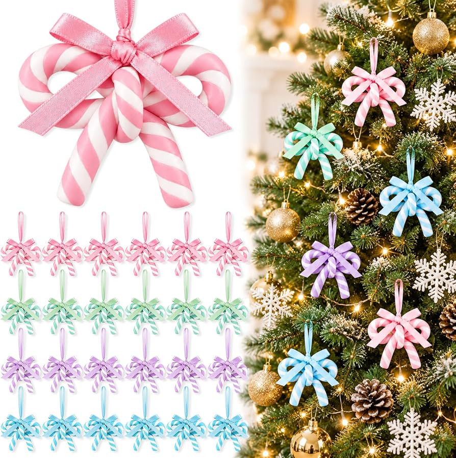 24 Pcs Colorful Christmas Bow Candy Cane Ornament for Tree Decoration | Amazon (US)