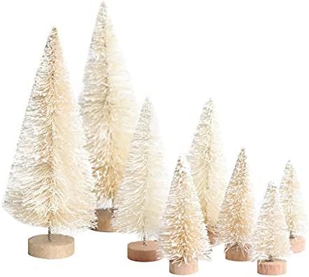 Jlong 8PCS Artificial Mini Christmas Trees, Fake Bottle Brush Small Pine Snow Frosted Trees with ... | Amazon (US)