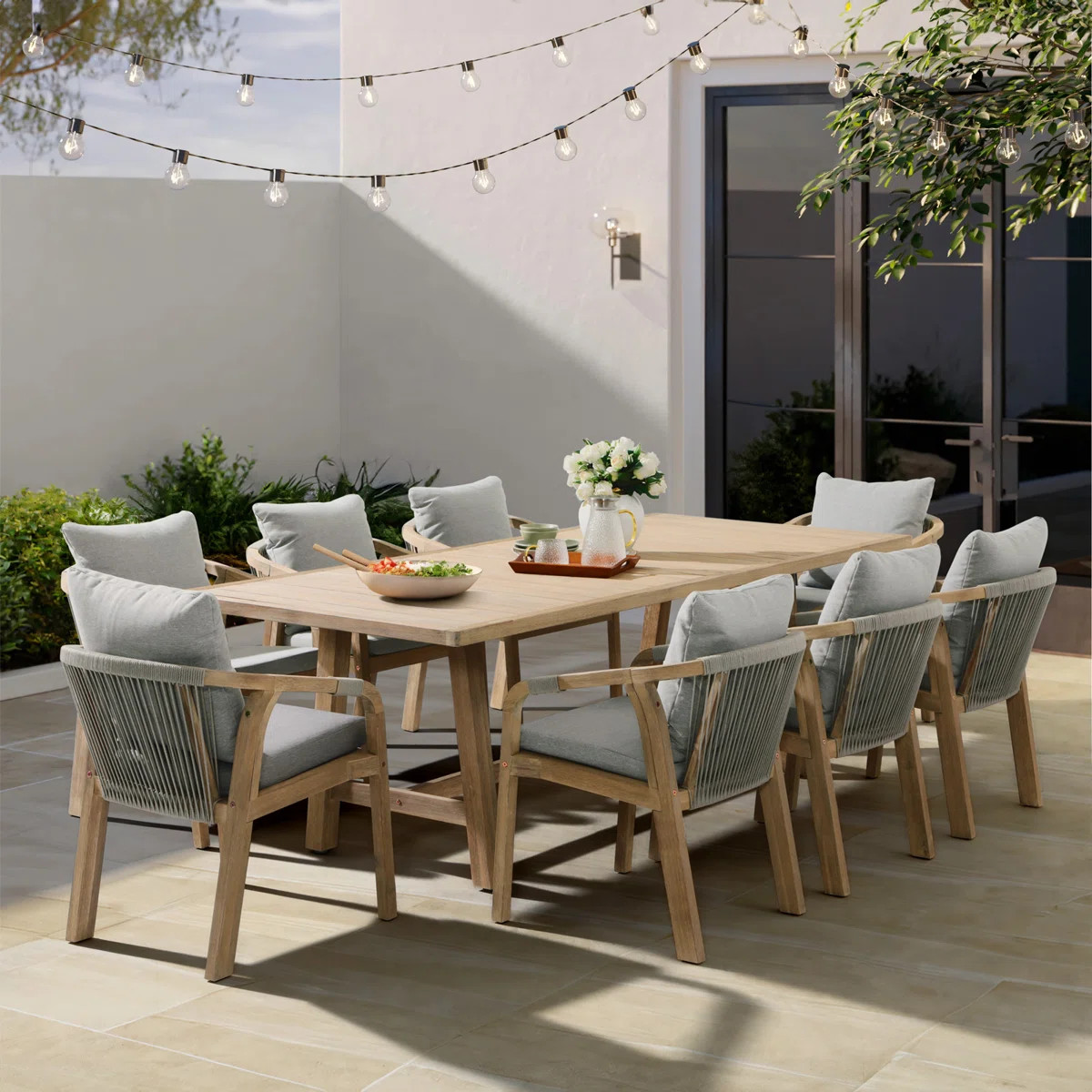 8-person Rectangular Outdoor Wood Dining Set With Cushions | Wayfair North America