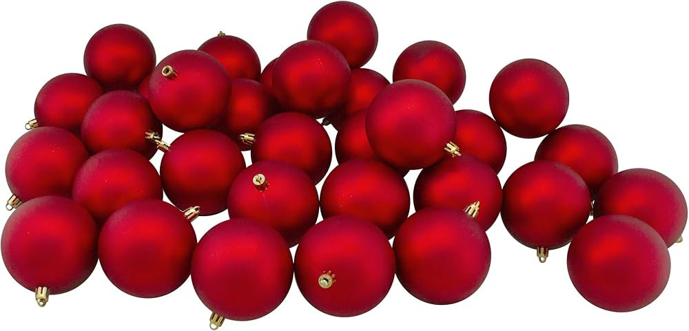 Northlight 32 Count Matte Hot Shatterproof Christmas Ball Ornaments, 3.25" (80mm), Red | Amazon (US)