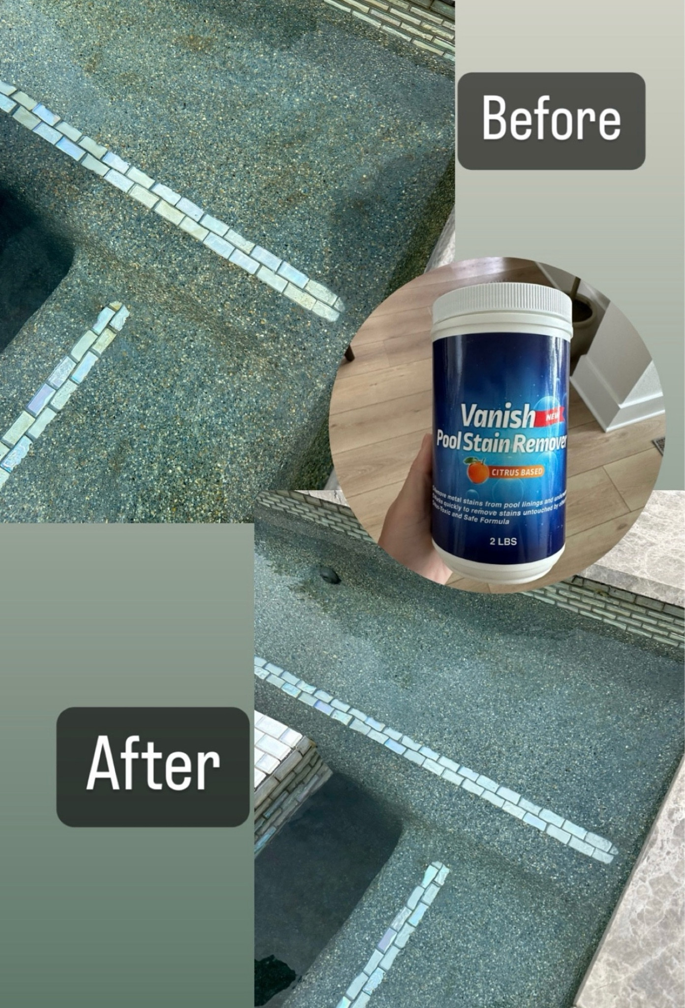 Vanish pool stain remover! This took every single stain off our pool. Sprinkle on and leave for 30 mins. Brush the pool and watch the magic. Clean pool filters a couple of days later to remove all the metals. 

#LTKHome #LTKSeasonal #LTKSwim