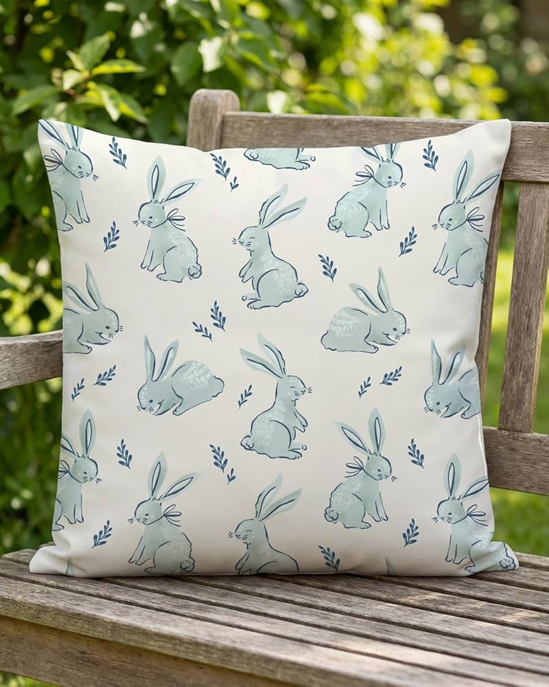Spring Easter Pillow Covers 18x18 Inch - Cute Bunny Rabbit Pattern, Soft Pastel Decorative Cushio... | Amazon (US)