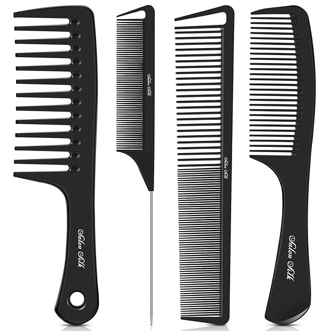 SALONSILK 4PCS Professional Comb Set, Wide Tooth Rat Tail Fine Tooth Hair Combs, Braiding Cutting... | Amazon (US)