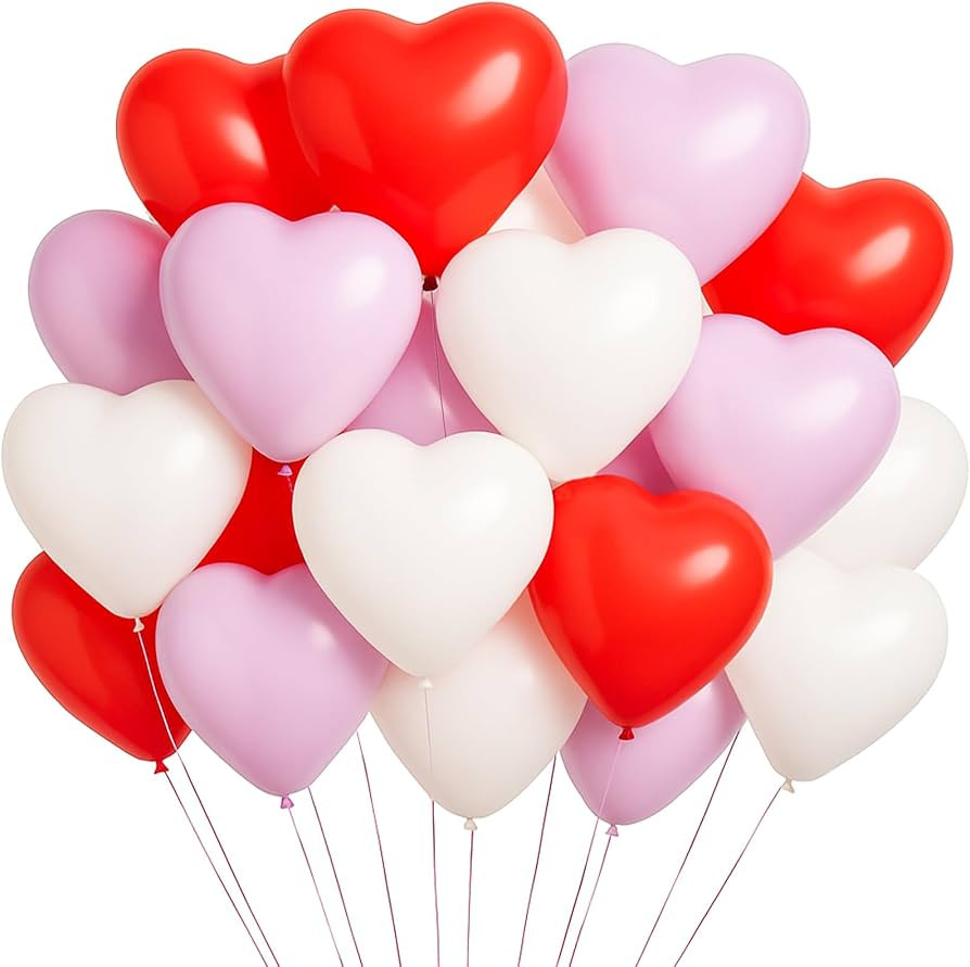 60-Piece 12-Inch Red, White, Pink Heart-Shaped Latex Balloons Set - Romantic Love Heart Balloons ... | Amazon (US)
