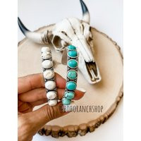 Western Stone Bracelet | Western Turquoise Or White Stackable Bracelet Natural Stone Cuff | Etsy (US)