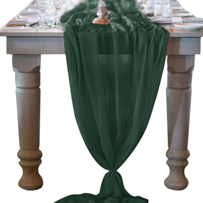 Socomi 10ft Emerald Green Chiffon Table Runner 29x120 Inches Wedding Runner Sheer Thanksgiving Ch... | Amazon (US)