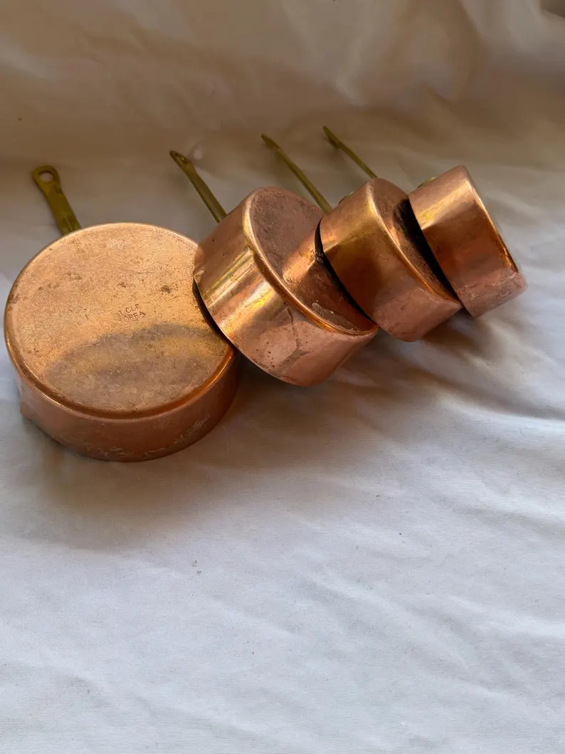 Vintage Heavy Set of 4 Copper Measuring Cup With Brass Handles and Stainless Inside Made in Korea... | Etsy (Global)