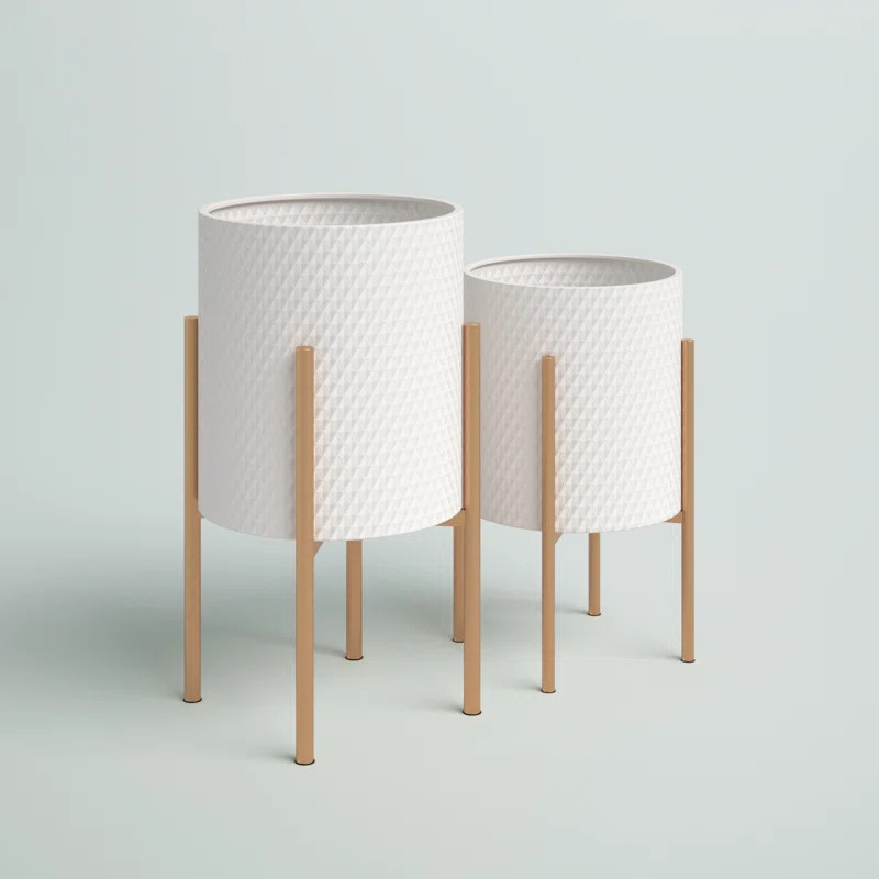 Aideen Textured Metal Planter Display Stands, 2 Piece, White and Gold, 14 L x 14 W x 23 H InchesS... | Wayfair North America
