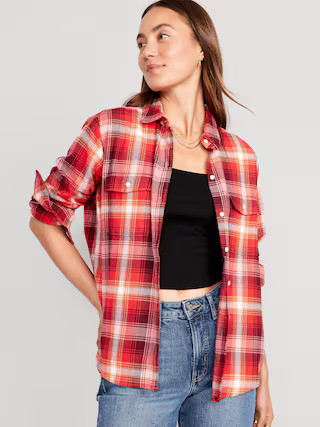 Loose Flannel Boyfriend Shirt for Women | Old Navy (US)