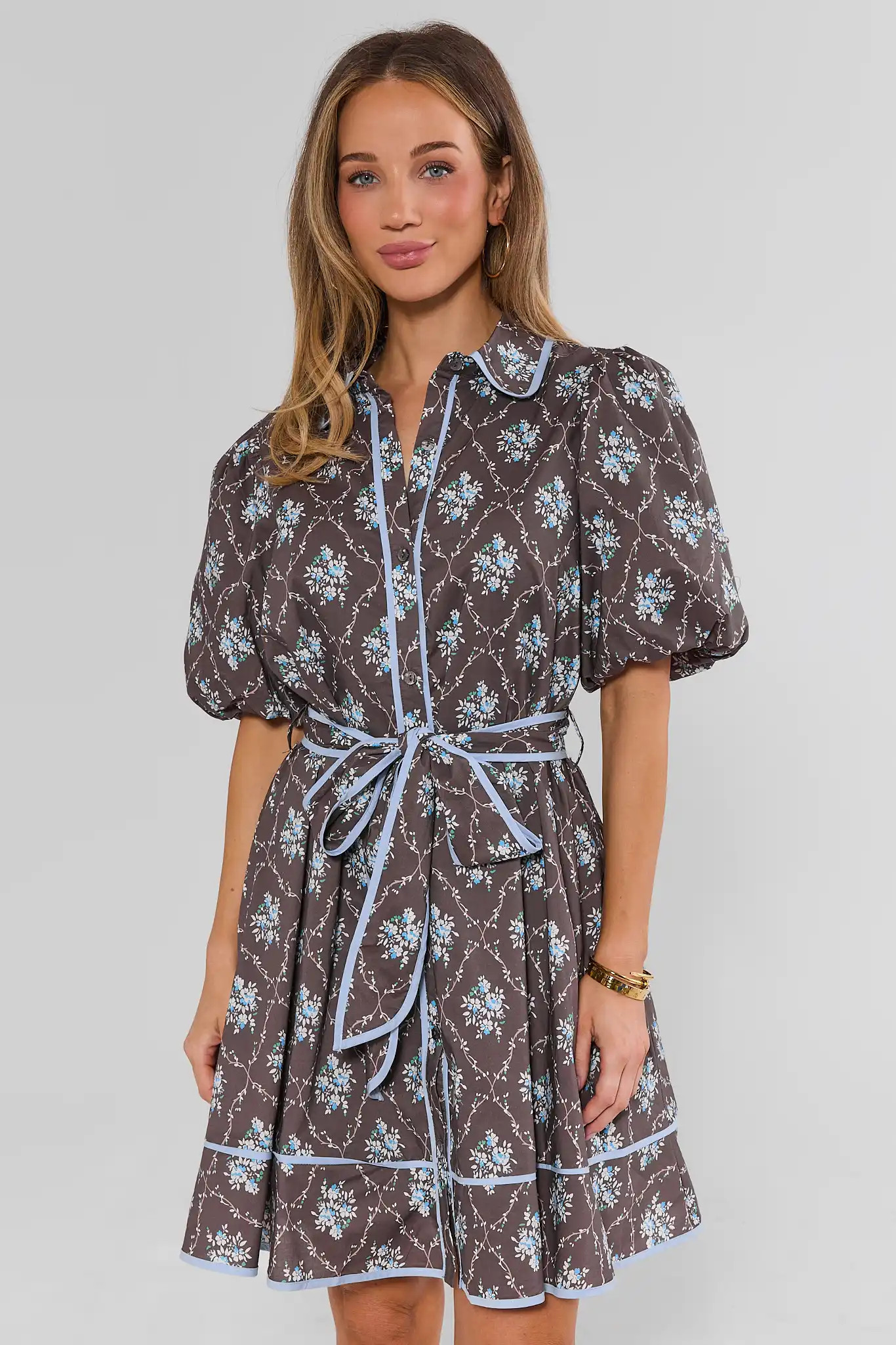 Regan Brown Floral Print Short Dress | Avara