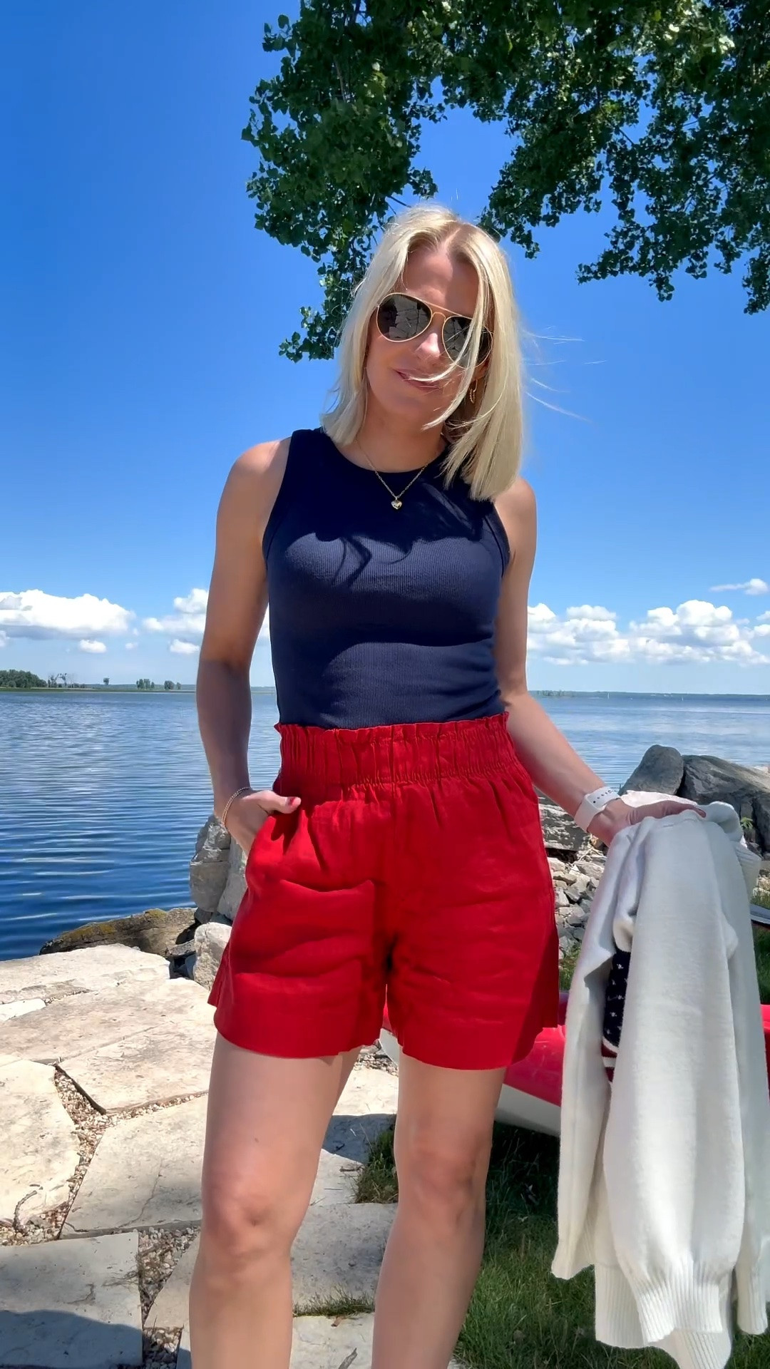 A possible 4th of July fireworks outfit! I wore this last week on my Lake vacation! These red linen shorts are perfect for the 4th of July!

#LTKootd #LTKOver40 #LTKPetite