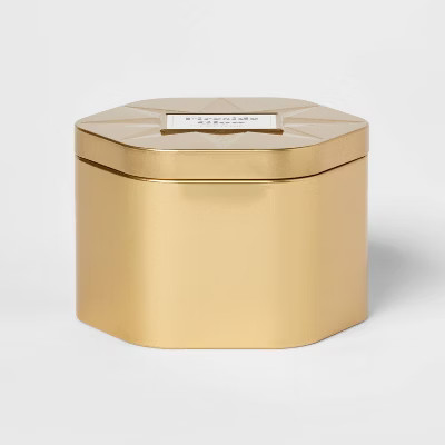 3 Wick Lidded Metal Tin Candle Fireside Glow 18oz Gold - Threshold™ | Target