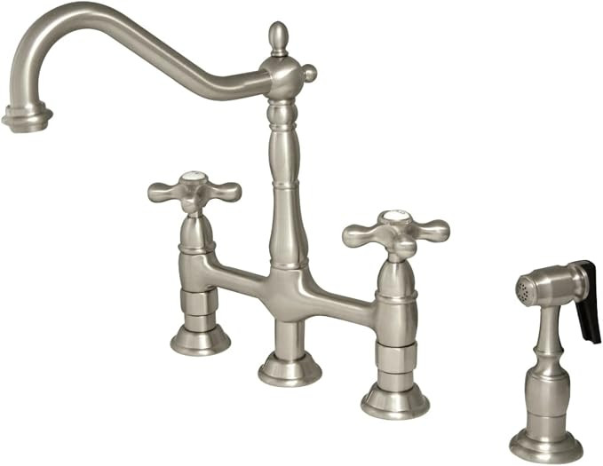 Kingston Brass KS1278AXBS Heritage Kitchen Faucet with Brass Sprayer, 8-3/4", Brushed Nickel | Amazon (US)