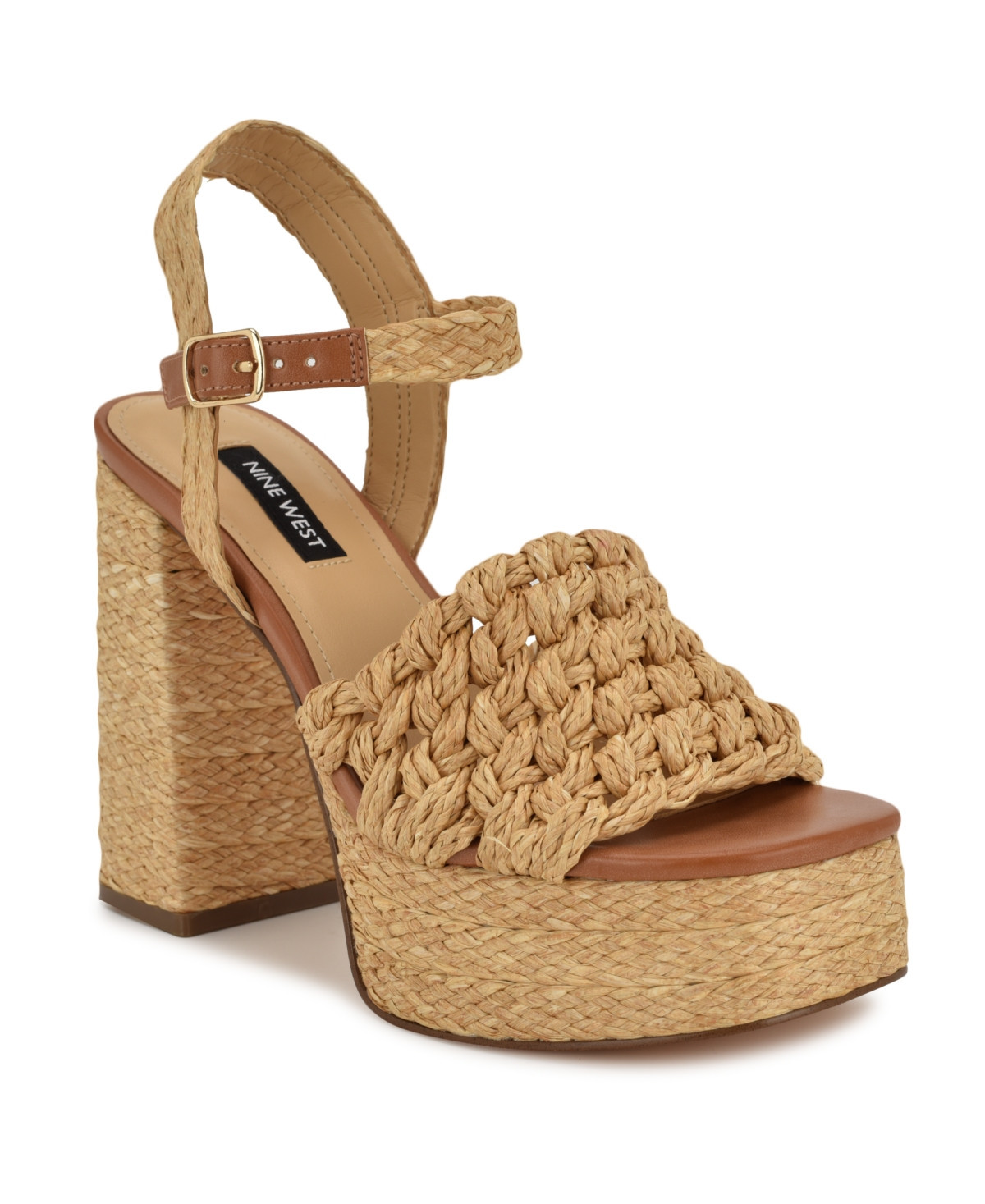 Nine West Women's Vadyn Woven Platform Block Heel Sandals - Natural | Macy's