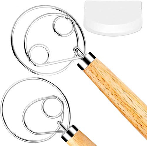 FUANRTK Danish Dough Whisk Bread Mixer，2 Pack Premium Stainless Steel Dutch Whisk With a Dough Scraper for Bread, Pastry or Pizza Dough - Perfect Baking | Amazon (US)