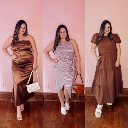 Brown is the new black! 🤎 loving these chocolate brown dresses for every occasion!

The satin brown maxi is a perfect occasion dress or wedding guest dress. Wearing an xl

The striped brown and white midi dress is super comfy cute and casual! Wearing an L

The short sleeve dress in brown is so cute and has pockets! 

Loving my plain white sneakers for spring and summer dresses as well as these cute platform sandals!

Curvy 
Midsize
Brown dress
Amazon fashion
Midi dress
Maxi dress


#LTKwedding #LTKfindsunder50 #LTKmidsize
