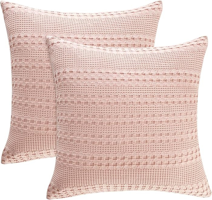 PHF 100% Cotton Waffle Weave Pillow Covers 24" x 24", 2 Pack Luxury Square Shell for Elegant Home... | Amazon (US)